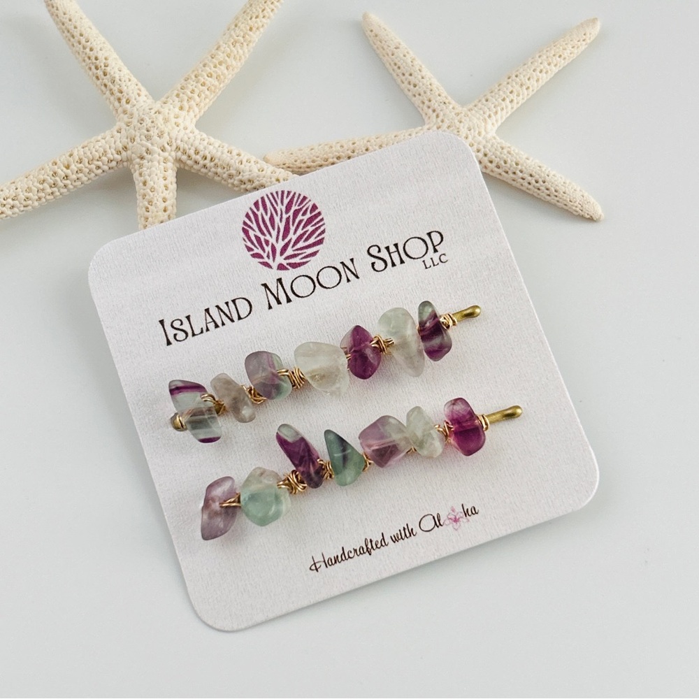 Flourite Gemstone Hair Clips